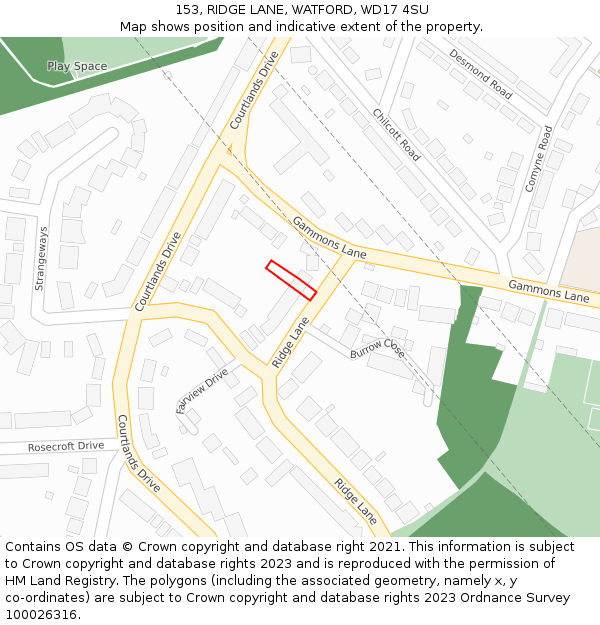 153, RIDGE LANE, WATFORD, WD17 4SU: Location map and indicative extent of plot