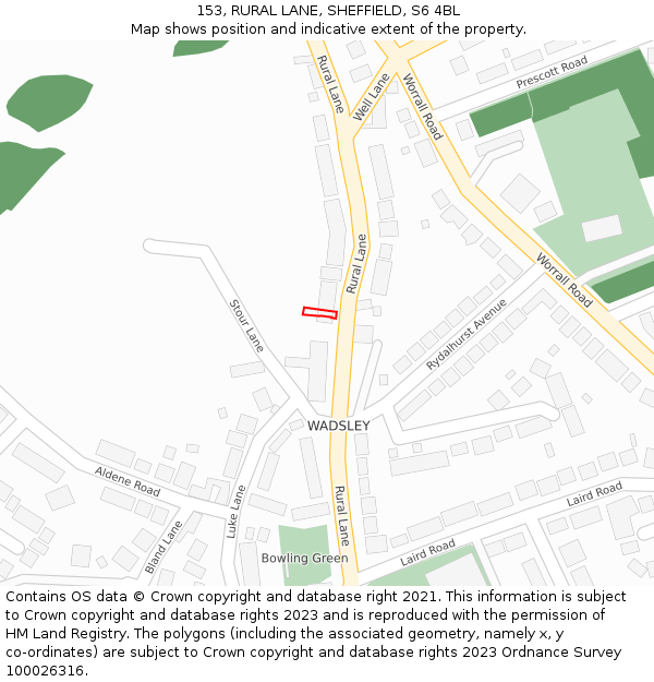 153, RURAL LANE, SHEFFIELD, S6 4BL: Location map and indicative extent of plot