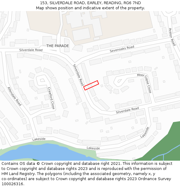 153, SILVERDALE ROAD, EARLEY, READING, RG6 7ND: Location map and indicative extent of plot