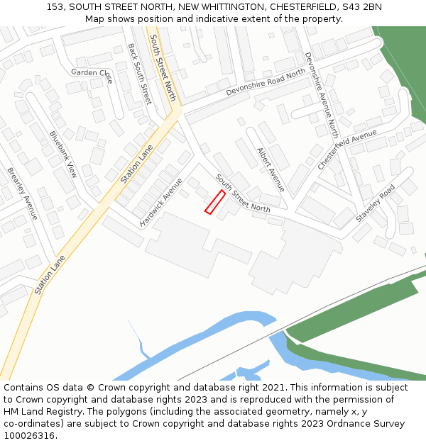153, SOUTH STREET NORTH, NEW WHITTINGTON, CHESTERFIELD, S43 2BN: Location map and indicative extent of plot