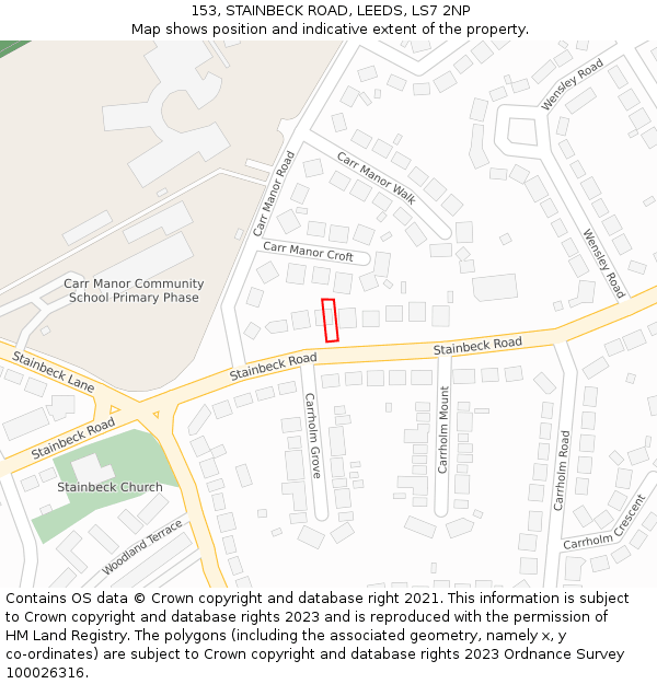 153, STAINBECK ROAD, LEEDS, LS7 2NP: Location map and indicative extent of plot