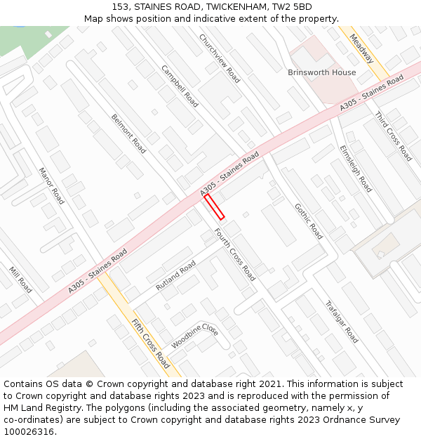 153, STAINES ROAD, TWICKENHAM, TW2 5BD: Location map and indicative extent of plot