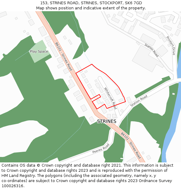 153, STRINES ROAD, STRINES, STOCKPORT, SK6 7GD: Location map and indicative extent of plot