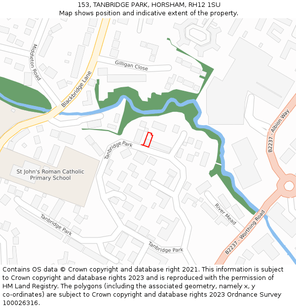 153, TANBRIDGE PARK, HORSHAM, RH12 1SU: Location map and indicative extent of plot