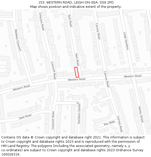 153, WESTERN ROAD, LEIGH-ON-SEA, SS9 2PD: Location map and indicative extent of plot
