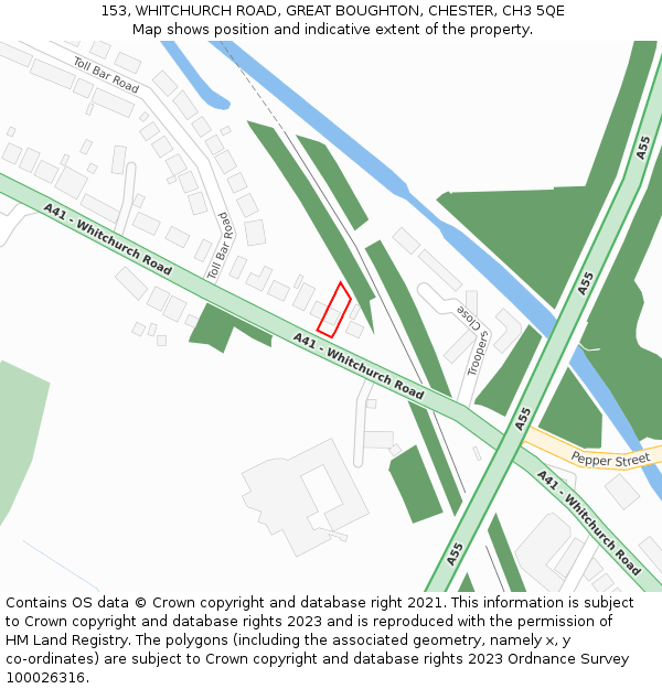 153, WHITCHURCH ROAD, GREAT BOUGHTON, CHESTER, CH3 5QE: Location map and indicative extent of plot