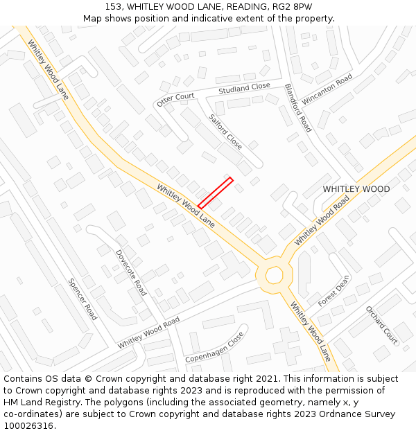 153, WHITLEY WOOD LANE, READING, RG2 8PW: Location map and indicative extent of plot
