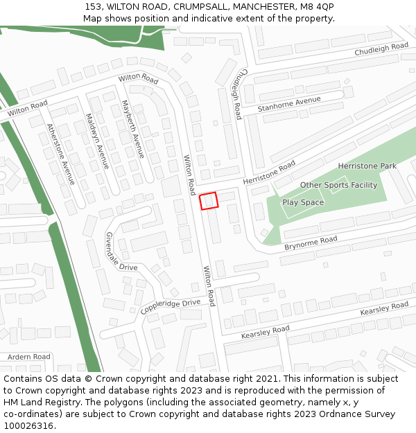 153, WILTON ROAD, CRUMPSALL, MANCHESTER, M8 4QP: Location map and indicative extent of plot