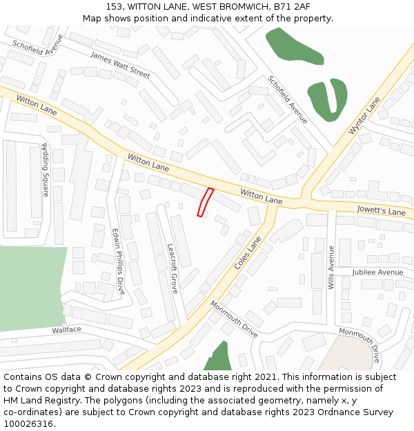 153, WITTON LANE, WEST BROMWICH, B71 2AF: Location map and indicative extent of plot