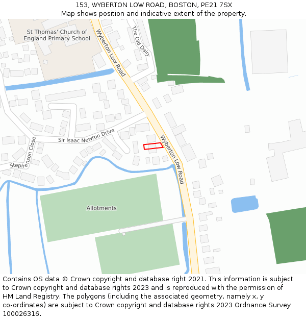 153, WYBERTON LOW ROAD, BOSTON, PE21 7SX: Location map and indicative extent of plot