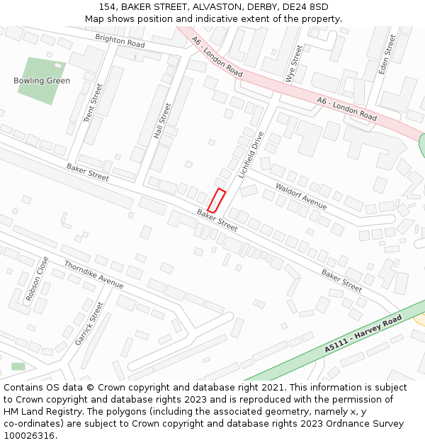 154, BAKER STREET, ALVASTON, DERBY, DE24 8SD: Location map and indicative extent of plot