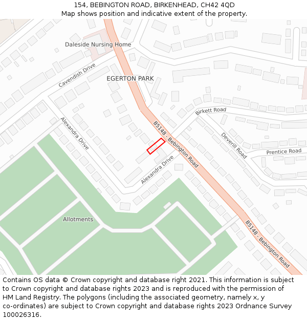 154, BEBINGTON ROAD, BIRKENHEAD, CH42 4QD: Location map and indicative extent of plot