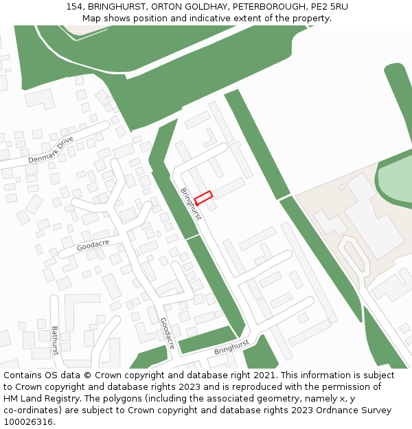 154, BRINGHURST, ORTON GOLDHAY, PETERBOROUGH, PE2 5RU: Location map and indicative extent of plot