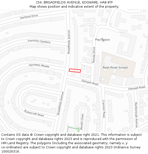 154, BROADFIELDS AVENUE, EDGWARE, HA8 8TF: Location map and indicative extent of plot