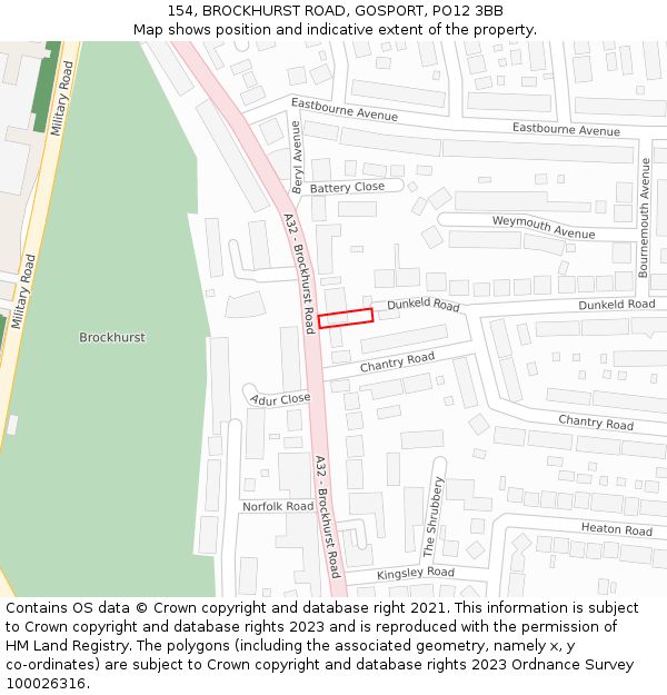 154, BROCKHURST ROAD, GOSPORT, PO12 3BB: Location map and indicative extent of plot