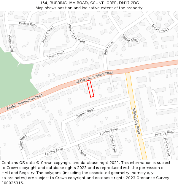 154, BURRINGHAM ROAD, SCUNTHORPE, DN17 2BG: Location map and indicative extent of plot