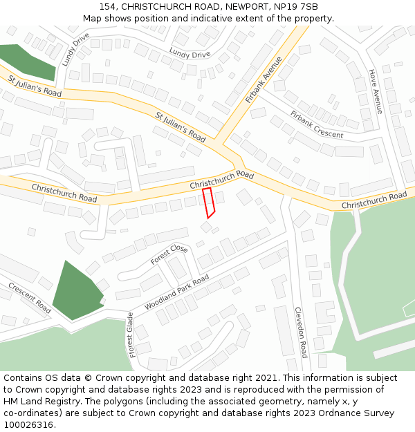 154, CHRISTCHURCH ROAD, NEWPORT, NP19 7SB: Location map and indicative extent of plot