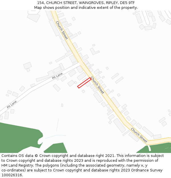 154, CHURCH STREET, WAINGROVES, RIPLEY, DE5 9TF: Location map and indicative extent of plot