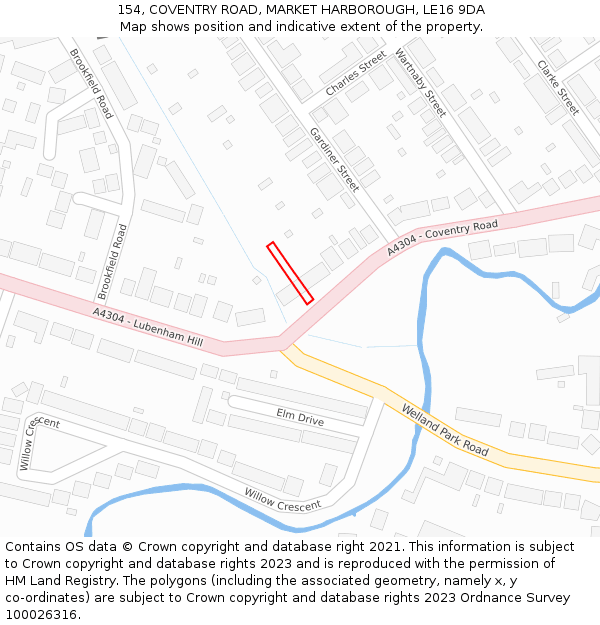 154, COVENTRY ROAD, MARKET HARBOROUGH, LE16 9DA: Location map and indicative extent of plot