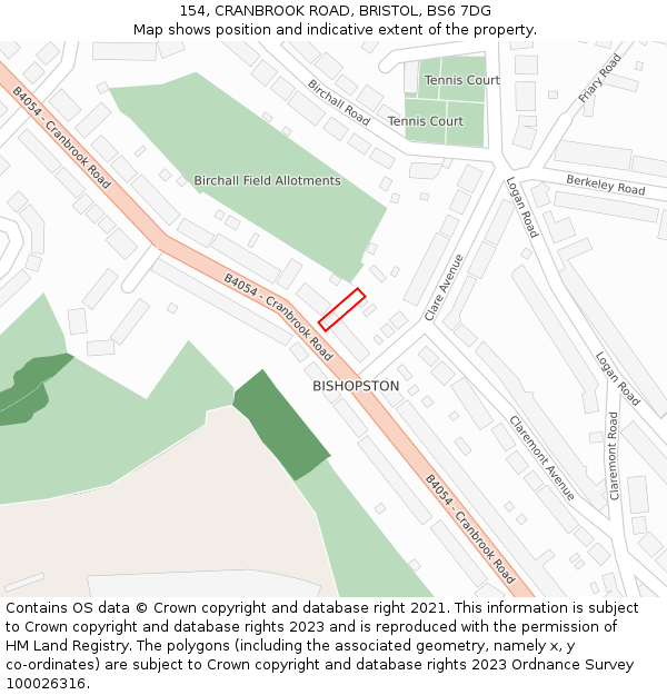 154, CRANBROOK ROAD, BRISTOL, BS6 7DG: Location map and indicative extent of plot