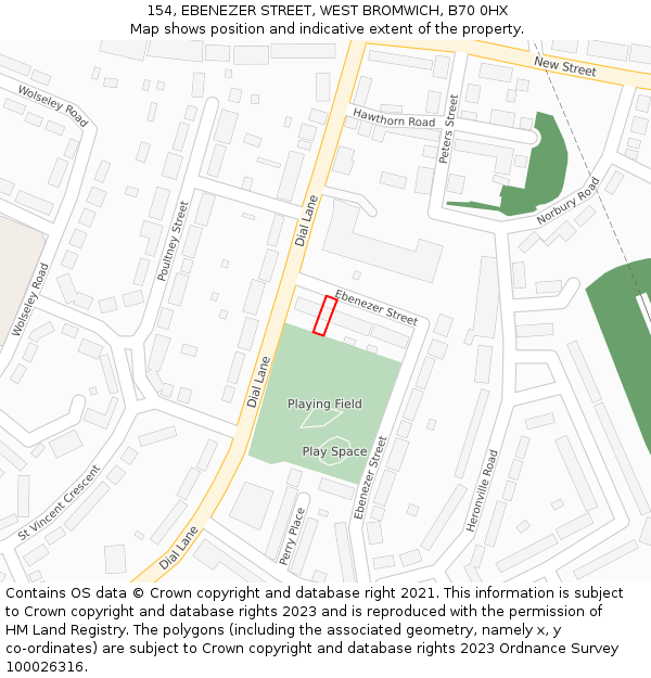 154, EBENEZER STREET, WEST BROMWICH, B70 0HX: Location map and indicative extent of plot