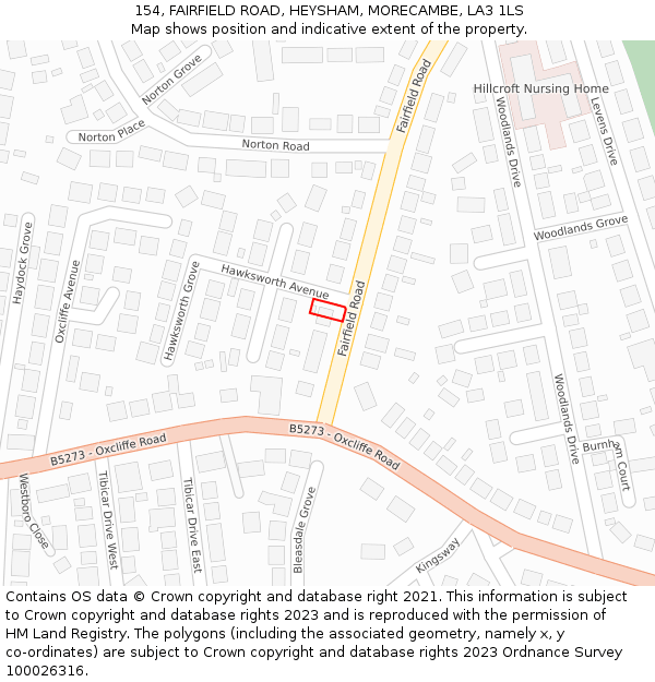 154, FAIRFIELD ROAD, HEYSHAM, MORECAMBE, LA3 1LS: Location map and indicative extent of plot
