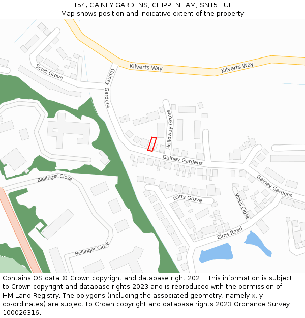 154, GAINEY GARDENS, CHIPPENHAM, SN15 1UH: Location map and indicative extent of plot