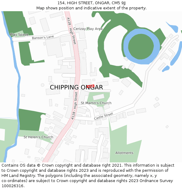 154, HIGH STREET, ONGAR, CM5 9JJ: Location map and indicative extent of plot