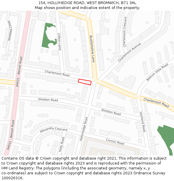 154, HOLLYHEDGE ROAD, WEST BROMWICH, B71 3AL: Location map and indicative extent of plot