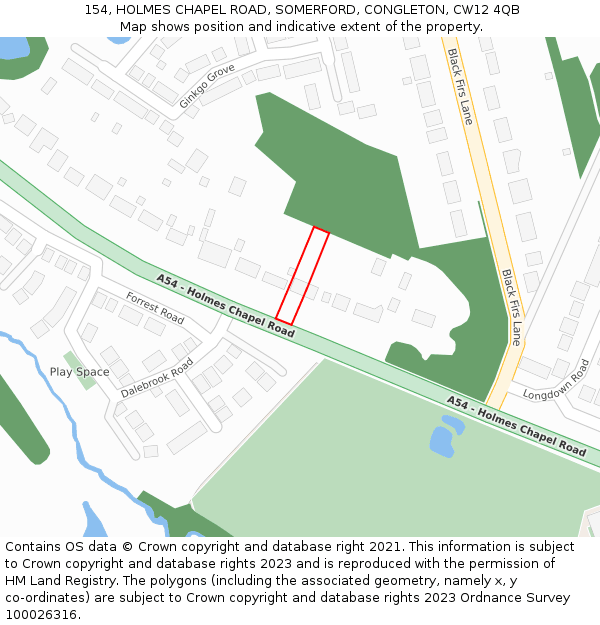 154, HOLMES CHAPEL ROAD, SOMERFORD, CONGLETON, CW12 4QB: Location map and indicative extent of plot