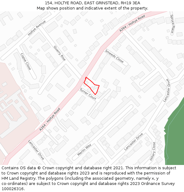 154, HOLTYE ROAD, EAST GRINSTEAD, RH19 3EA: Location map and indicative extent of plot
