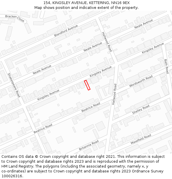 154, KINGSLEY AVENUE, KETTERING, NN16 9EX: Location map and indicative extent of plot