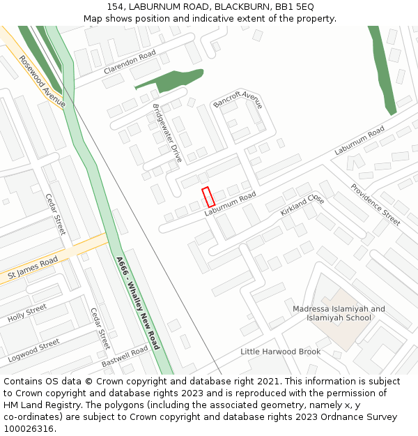 154, LABURNUM ROAD, BLACKBURN, BB1 5EQ: Location map and indicative extent of plot