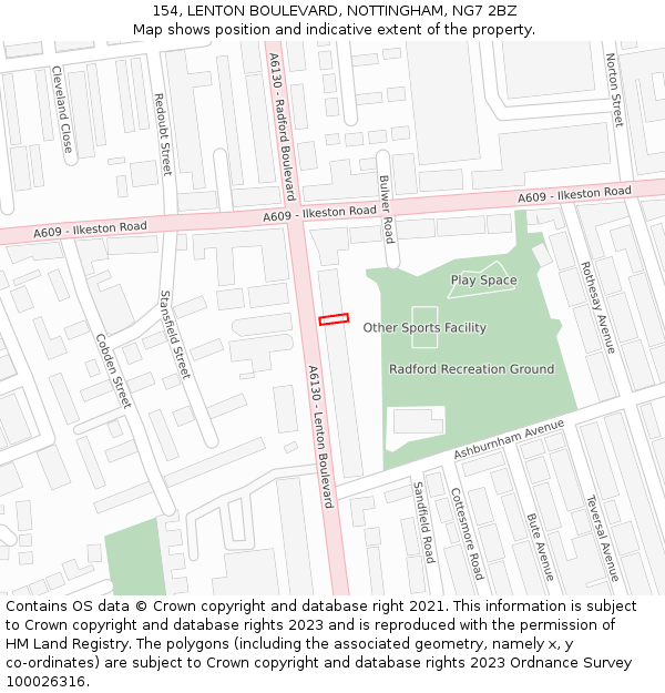 154, LENTON BOULEVARD, NOTTINGHAM, NG7 2BZ: Location map and indicative extent of plot