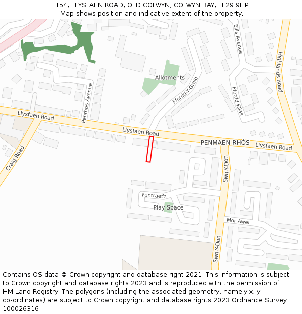 154, LLYSFAEN ROAD, OLD COLWYN, COLWYN BAY, LL29 9HP: Location map and indicative extent of plot