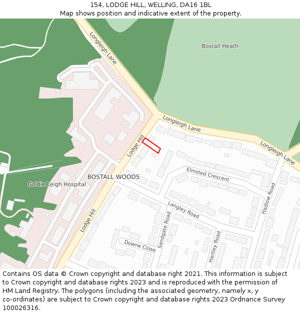 154, LODGE HILL, WELLING, DA16 1BL: Location map and indicative extent of plot