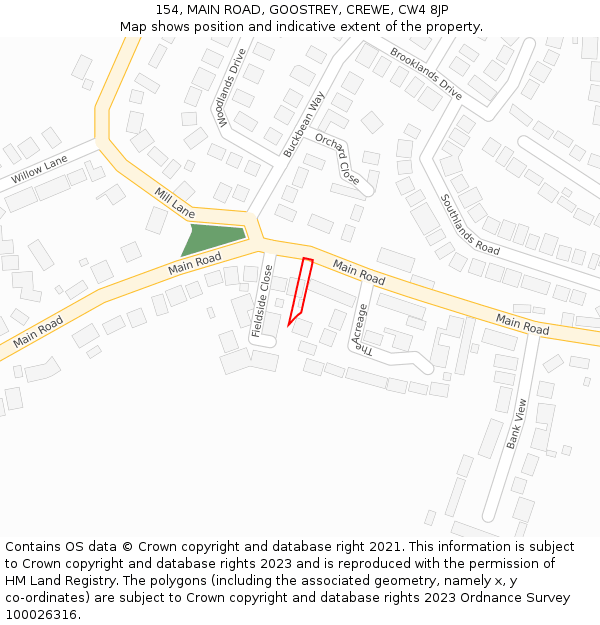 154, MAIN ROAD, GOOSTREY, CREWE, CW4 8JP: Location map and indicative extent of plot