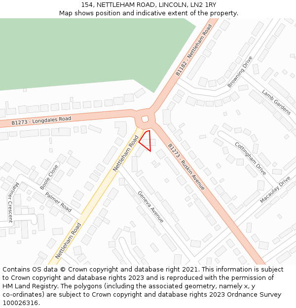 154, NETTLEHAM ROAD, LINCOLN, LN2 1RY: Location map and indicative extent of plot