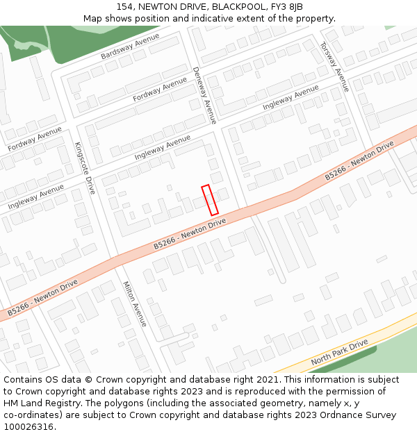 154, NEWTON DRIVE, BLACKPOOL, FY3 8JB: Location map and indicative extent of plot