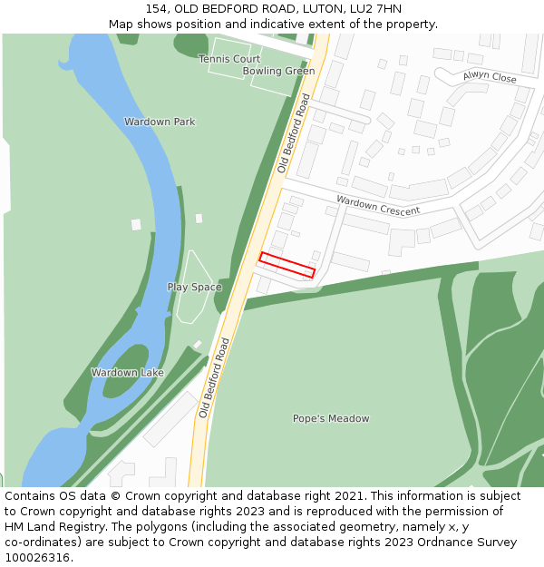 154, OLD BEDFORD ROAD, LUTON, LU2 7HN: Location map and indicative extent of plot