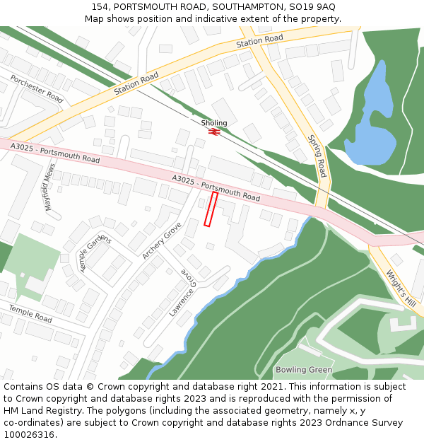 154, PORTSMOUTH ROAD, SOUTHAMPTON, SO19 9AQ: Location map and indicative extent of plot