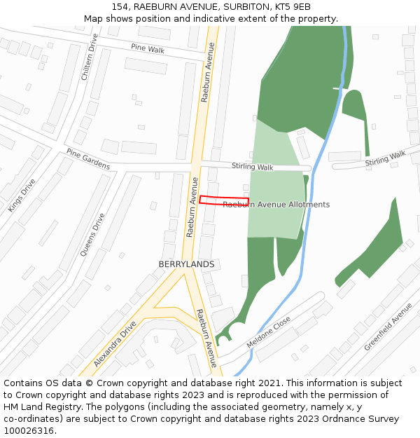 154, RAEBURN AVENUE, SURBITON, KT5 9EB: Location map and indicative extent of plot