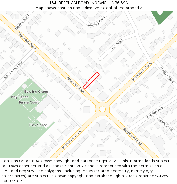 154, REEPHAM ROAD, NORWICH, NR6 5SN: Location map and indicative extent of plot