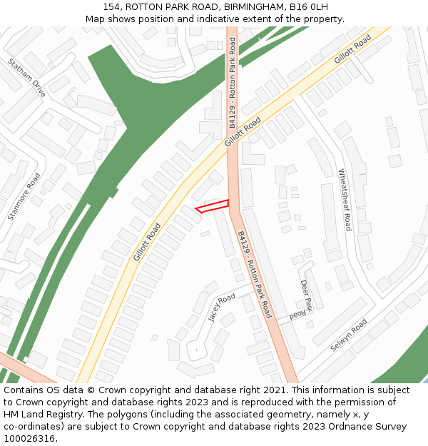 154, ROTTON PARK ROAD, BIRMINGHAM, B16 0LH: Location map and indicative extent of plot
