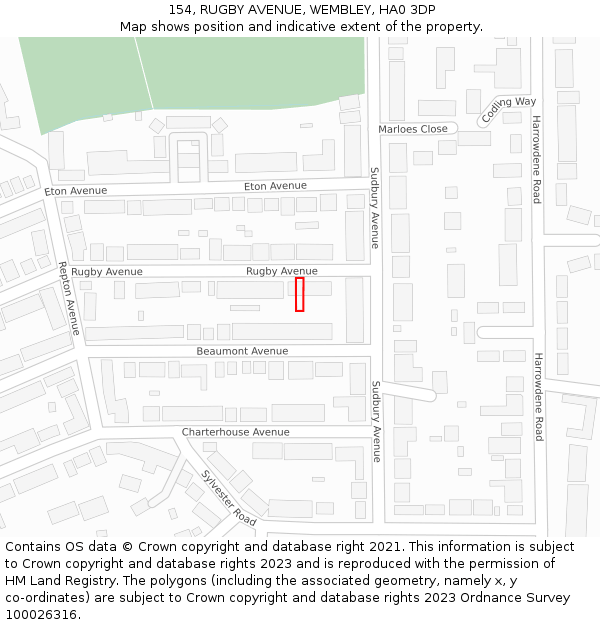 154, RUGBY AVENUE, WEMBLEY, HA0 3DP: Location map and indicative extent of plot