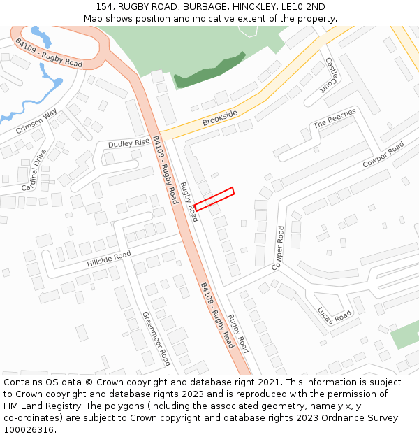154, RUGBY ROAD, BURBAGE, HINCKLEY, LE10 2ND: Location map and indicative extent of plot