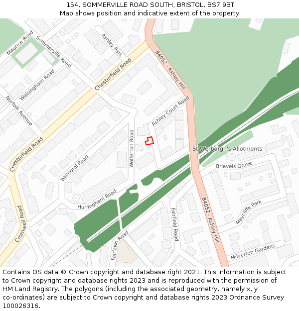 154, SOMMERVILLE ROAD SOUTH, BRISTOL, BS7 9BT: Location map and indicative extent of plot