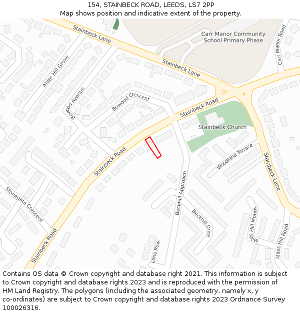 154, STAINBECK ROAD, LEEDS, LS7 2PP: Location map and indicative extent of plot