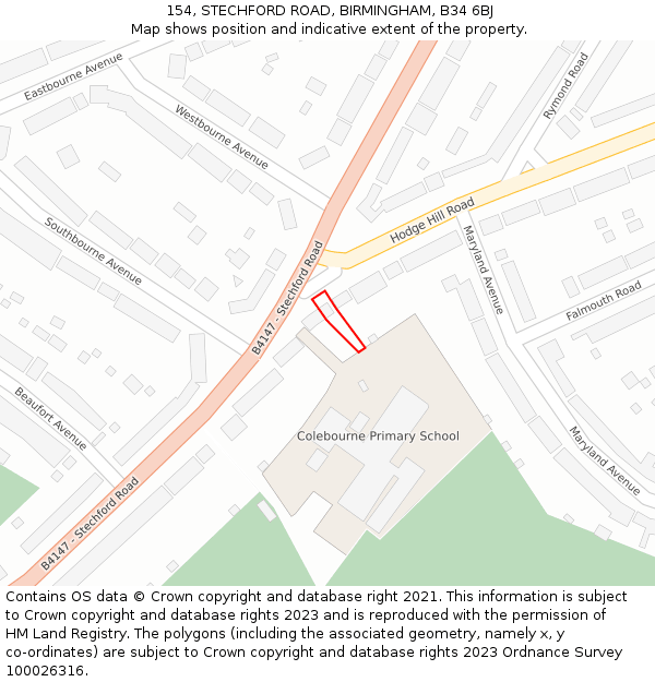 154, STECHFORD ROAD, BIRMINGHAM, B34 6BJ: Location map and indicative extent of plot