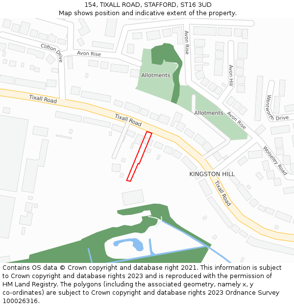 154, TIXALL ROAD, STAFFORD, ST16 3UD: Location map and indicative extent of plot